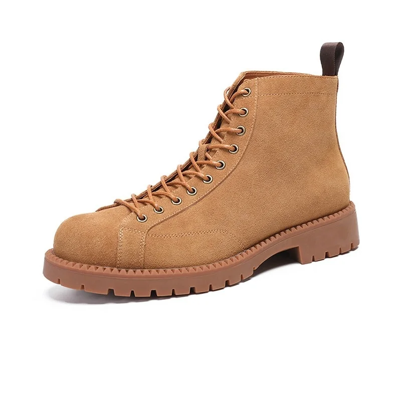 

Мужские ботинки челси в британском стиле из натуральной кожи, замшевые, на шнуровке, повседневные, с толстой подошвой, для работы и активного отдыха