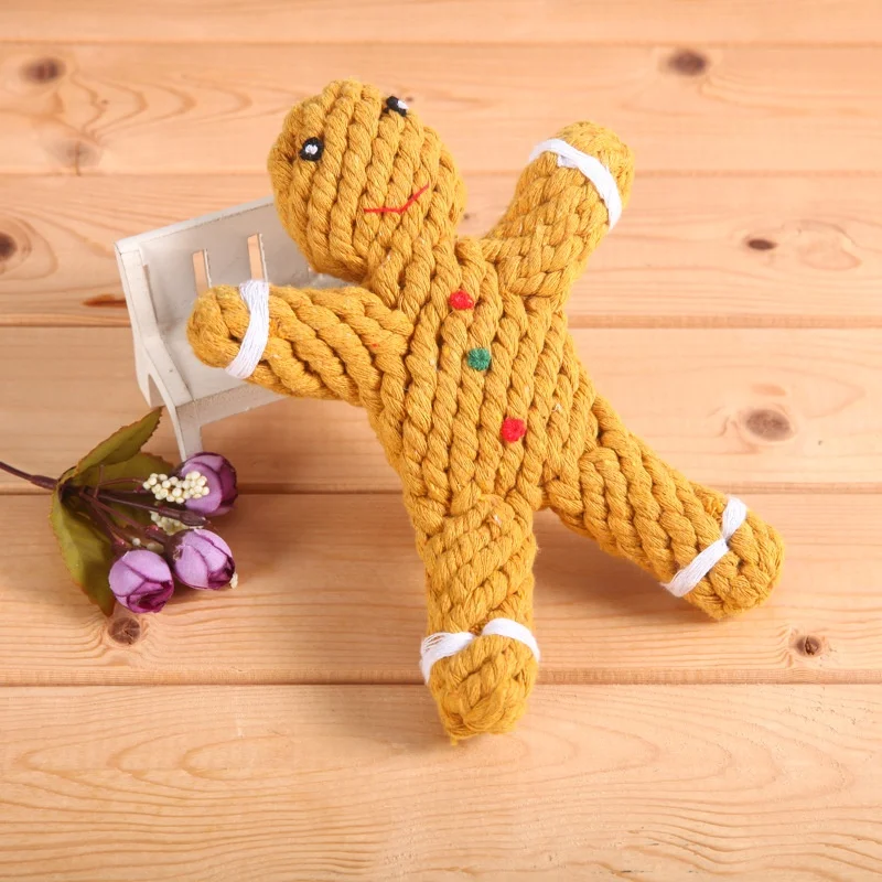 Christmas Theme Gingerbread Man Dog Bite Toy Puppy Teething Interactive Chew Toy Stress Relief Pet Entertainment Supplies