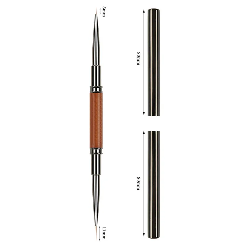 1/3 قطعة مزدوجة الرأس خشب الصندل مقبض الفن بطانة دهان داي فرشاة رسم خطوط شريط زهرة اللوحة القلم UV فرشاة جل #2