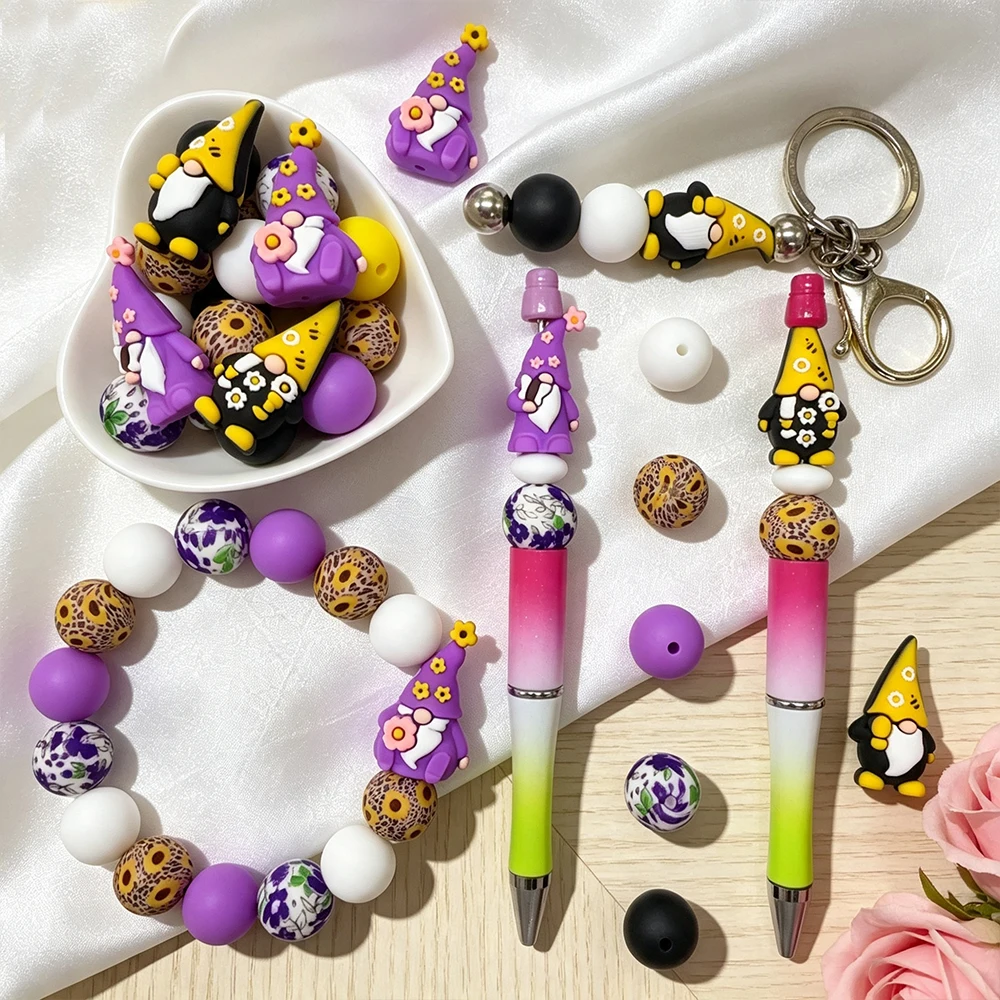 34/54 Stück gelbe und lila Zwerg-Silikonperlen-Set, DIY-Perlenkette, Armband, Dekoration, Stift, Schmuck, Anhänger usw. Geburtstagsgeschenk für die Feiertage – Detail 5
