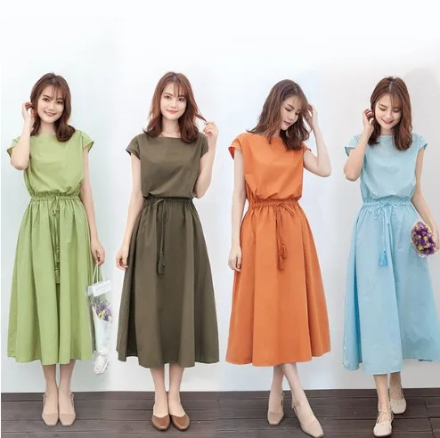 S-2XL Summer Women Dress Maxi Evening Female Vintage Dress Oversize Short Sleeve Beach Dresses Robe Vestido Cotton