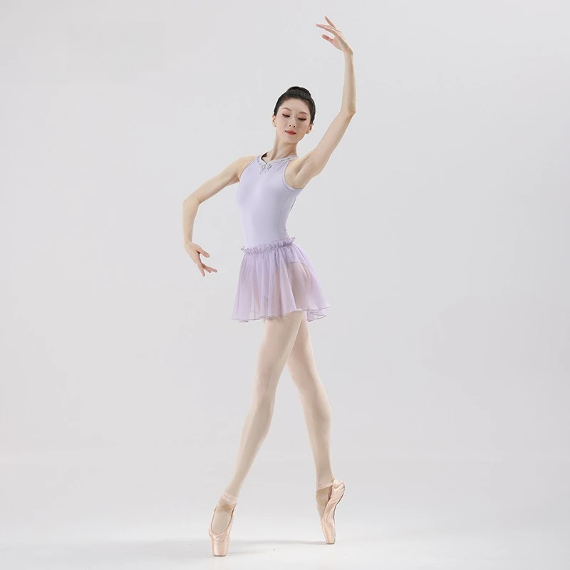 Jupe de Ballet en mousseline de soie pour femmes, jupe de Ballet violette à volants pour adultes, vêtements de danse pour spectacle sur scène, Costume de danse d'entraînement de Yoga