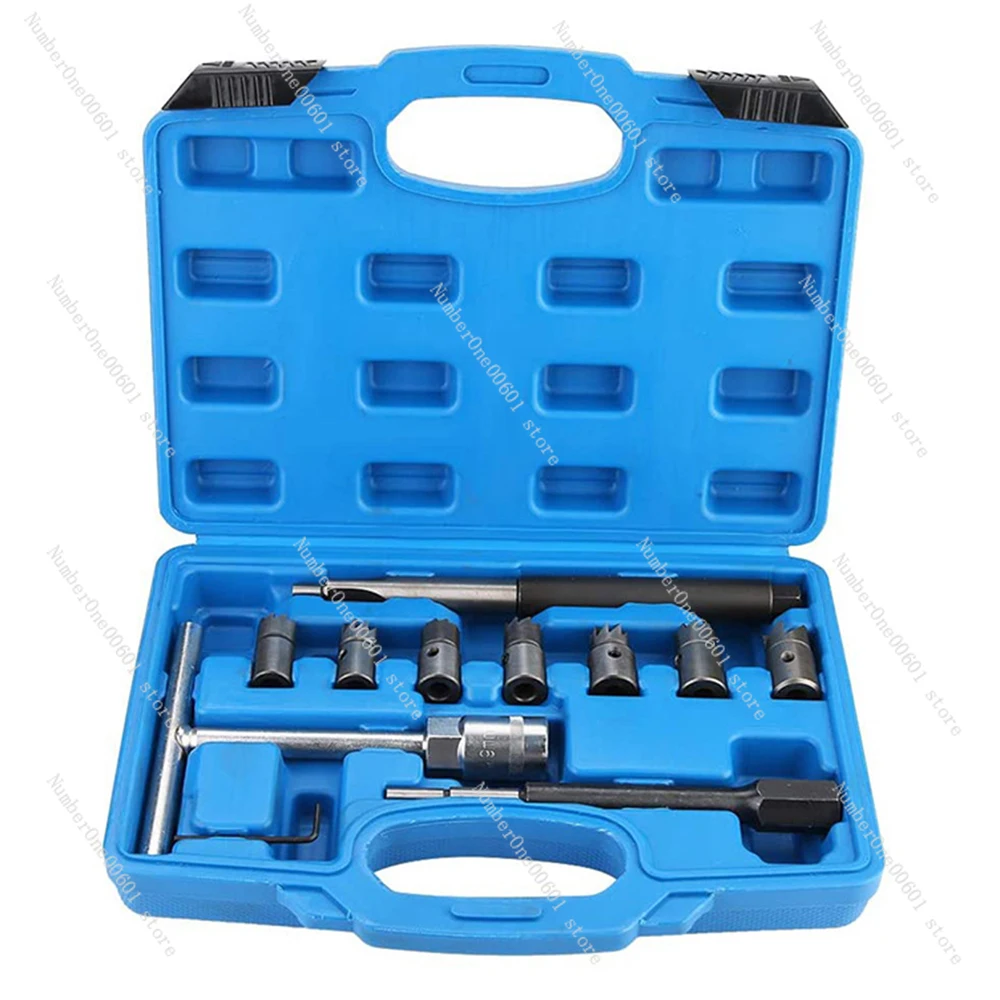 Injector Remover 10Pcs Diesel Injector Seat & Cleaner Carbon Remover Seat Tools Cutter Milling Cutter Set Universal Car Tool Kit