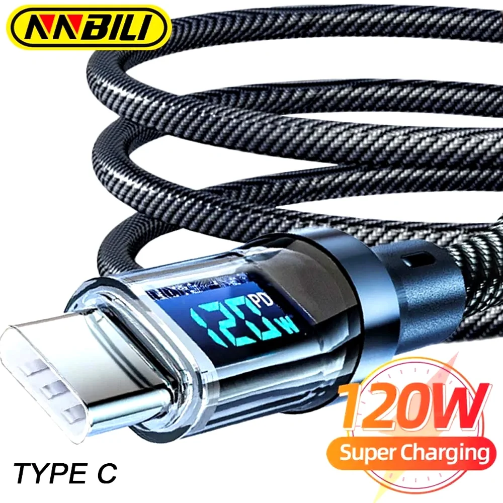 NNBILI 100W USB C 120W USB A Charging Cables with LED Display Screen, USB C=C-C，USB A=A-C, Not for Xiaomi iPhone Samsung