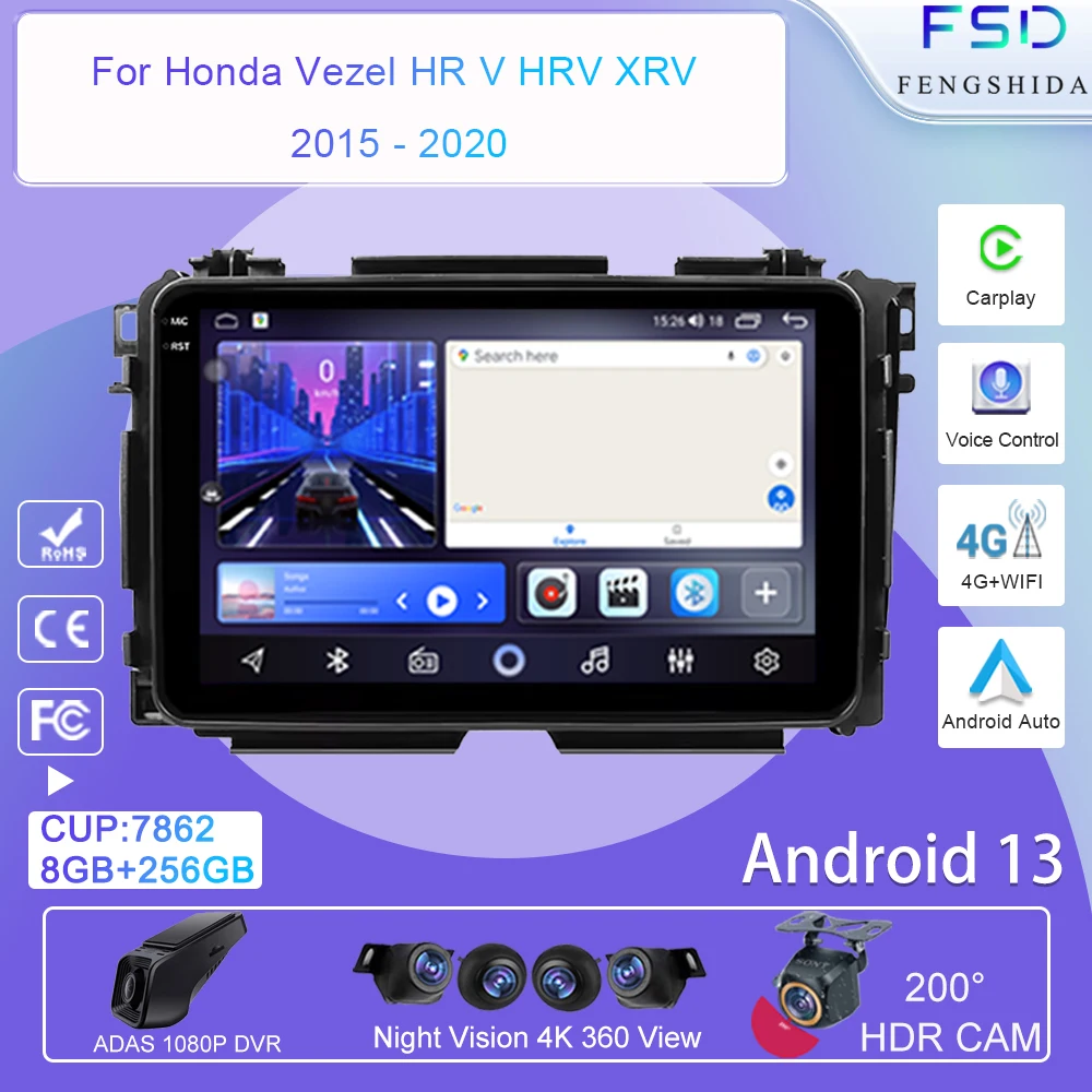 

4G Android Carplay Auto For Honda Vezel HR V HRV XRV 2015 2016 2017 2018 2019 2020 Multimedia Stereo Player GPS Navigation Wifi