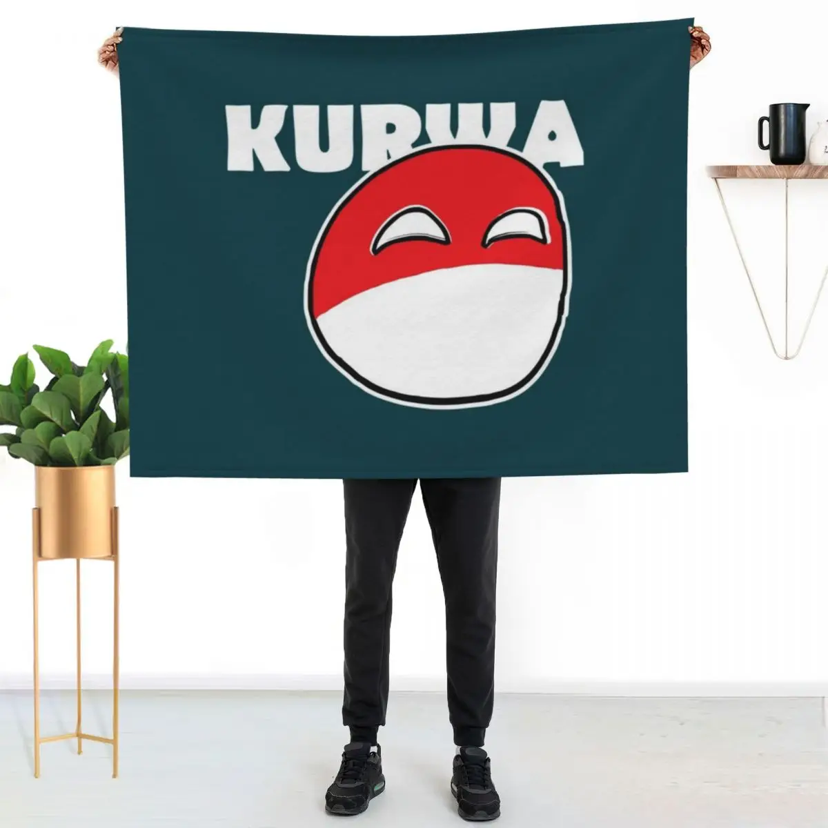 

Happy Polandball Meme Kurwa Throw Blanket Soft Home Decor Blanket for Couch Bedroom