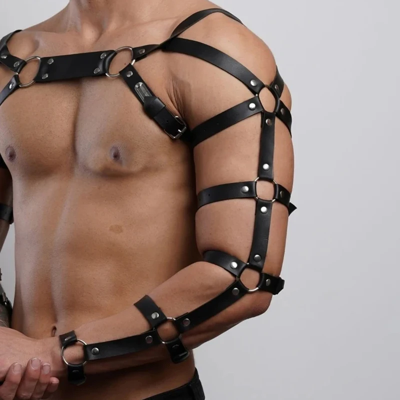 Male Leather Lingerie Sexual Chest Harness Fetish Men Body Bondage Cage Shoulder Harness Strap Erotic Gay Clothing for Adult Sex