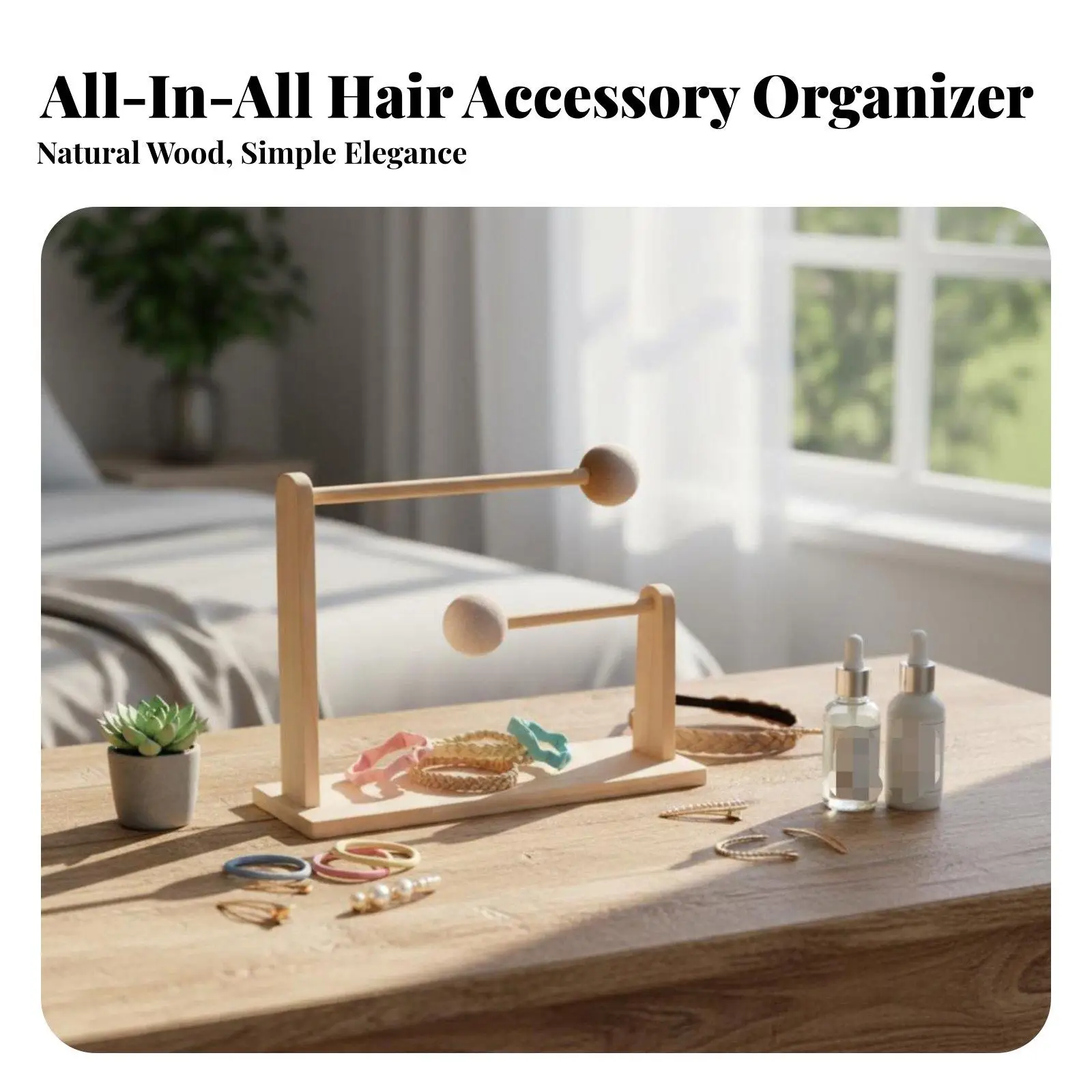 2 Tier Wood Hair Accessory Display Shelf Headband Organizer Rack for Scrunchies Hair Ties Jewelry Holder Stand