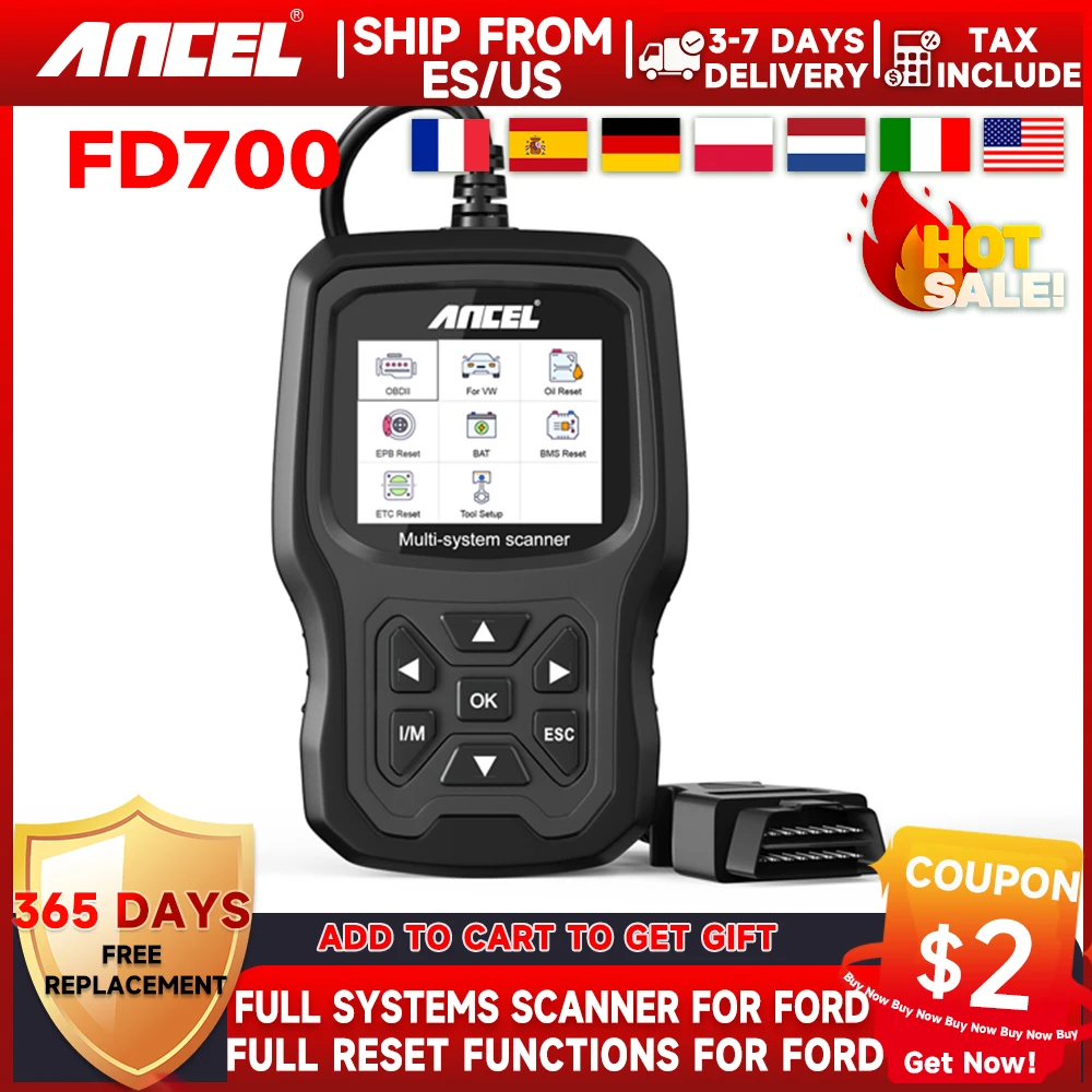 

ANCEL FD700 Full System OBD2 Scanner Fits for Ford Lincoln Mercury Vehicles All Reset Functions Automotive Disgnostic Scan Tool