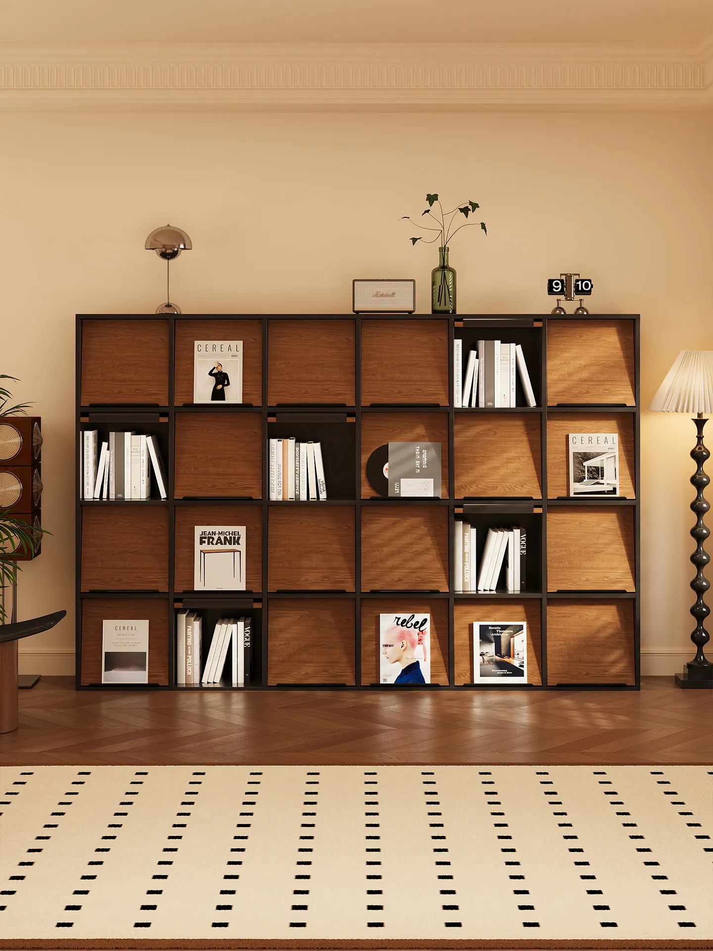 Medieval style wooden display cabinet household living room bookcase locker integrated record cabinet magazine