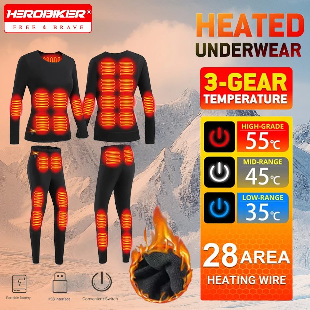 

28 Areas Heated Underwear Self-heating Jackets Heated Thermal Underwear Men Fleece Warm Top Pants USB Electric Heating Clothing