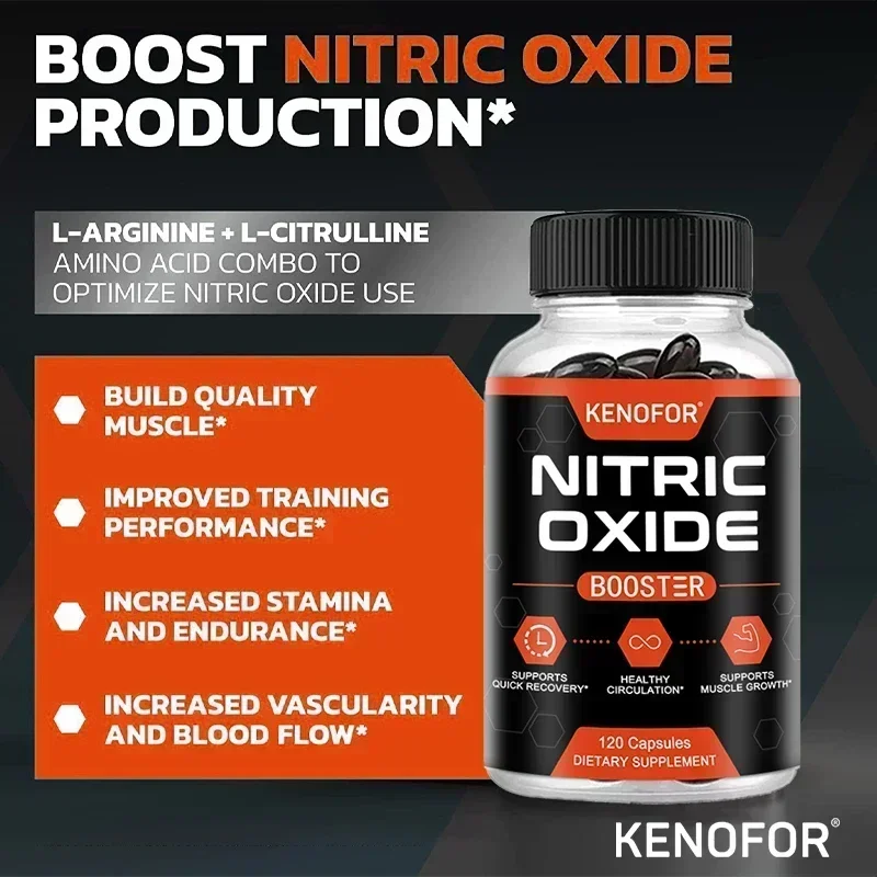 L-Arginine Nitric Oxide for Endurance Muscle Enhancement | Nitric Oxide Precursor Supplement for Men Vegetarian Capsules