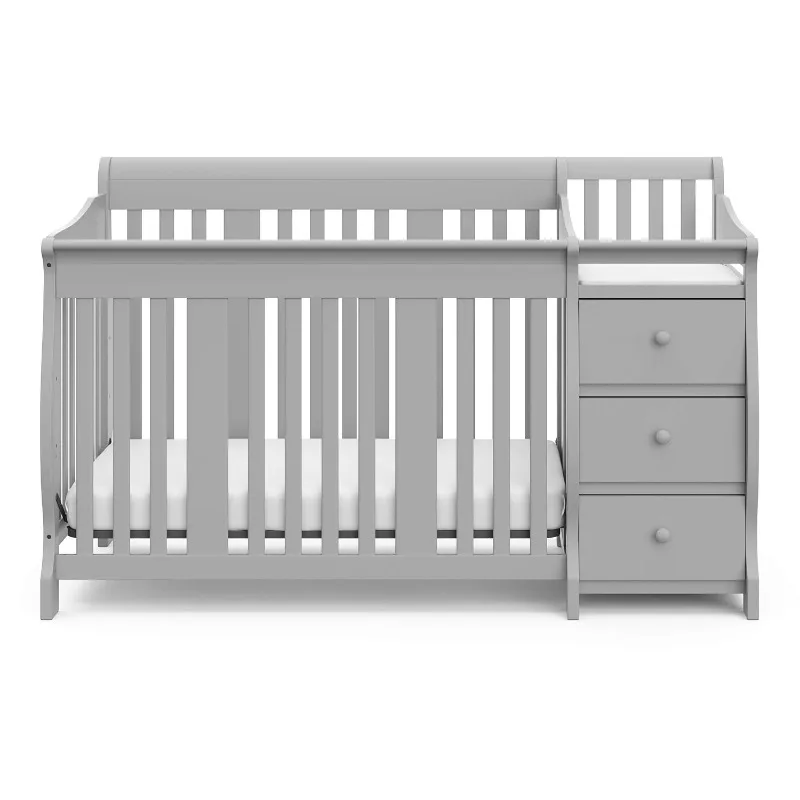 5-in-1 Convertible Crib and Changer Combo– Changing-Table with Storage Drawer, Converts to Toddler Full-Size Bed