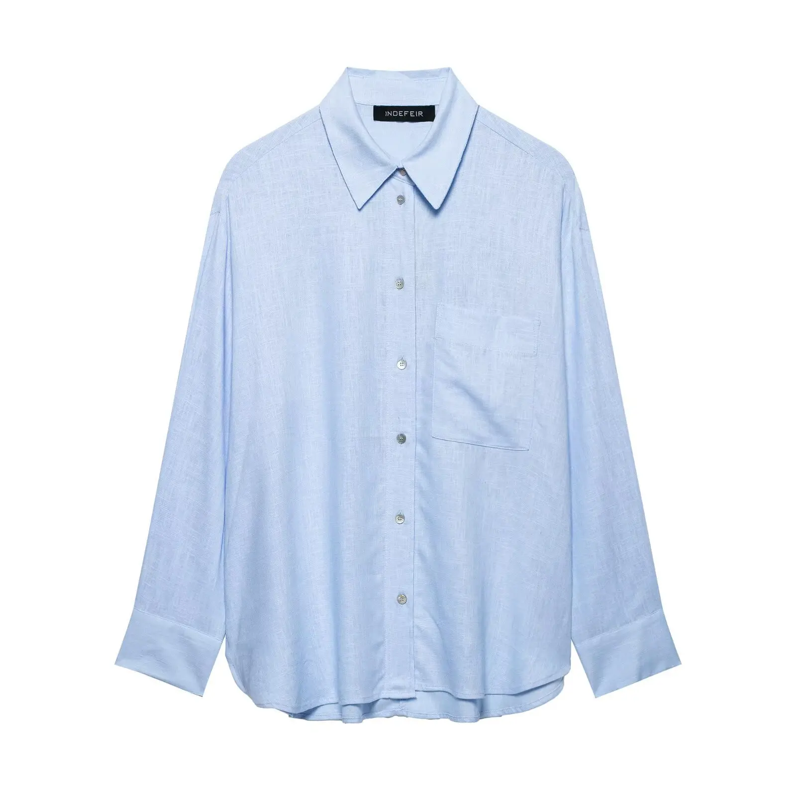 

2025 Womens Linen Oversized Shirt Stylish Collar Long Sleeve Single Pocket Design Loose Fit Ladies Fashion Blouse