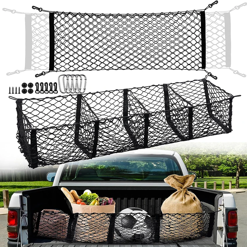 Cargo Net for Pickup Truck Bed Trunk Cargo Storage Organizer Mesh Cargo Net Truck Bed Interior Accessories Car Rear Storage Set