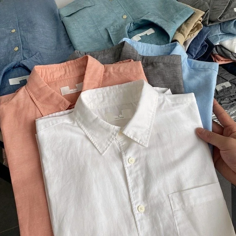 

Men's Casual Linen Cotton Short Sleeve Shirt Breathable Comfortable Summer Business Leisure Fashion Urban Style Spring Youth