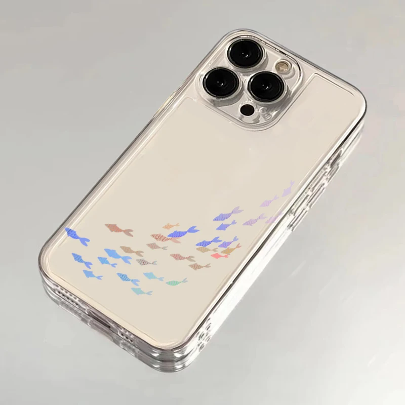 Ins Small Fish Group Creativo Del Fumetto Sveglio Cassa Del Telefono Trasparente Per iPhone 17 16 E 15 14 13 12 11 Pro XR XS Max 7 8 Plus Y2K Copertura ﻿