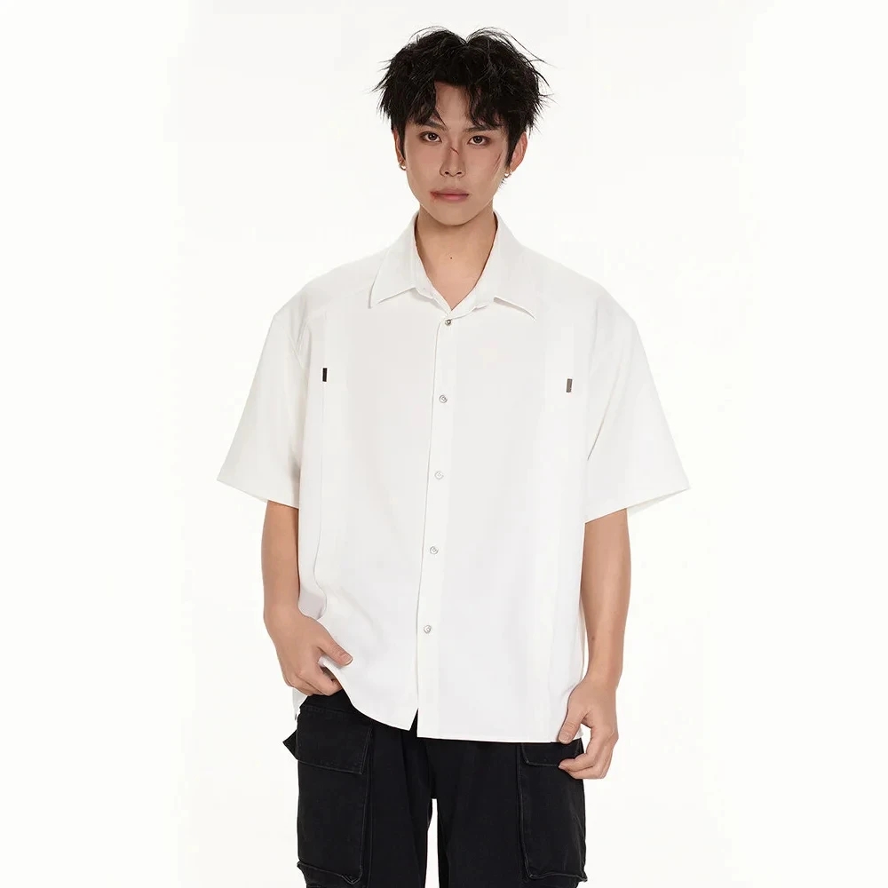 

Summer Fashion Shirt Men Streetwear Fashion Show Loose Casual Black White Short Sleeve Shirts Cityboy Oversize Blouses
