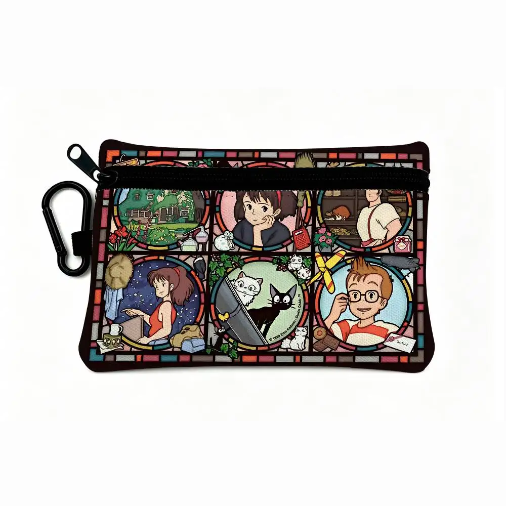 Japanese Cat Anime Diamond Oxford Coin Wallet Detachable Carabiner Hook Compact Storage Bag For Outdoor Shopping Accessory