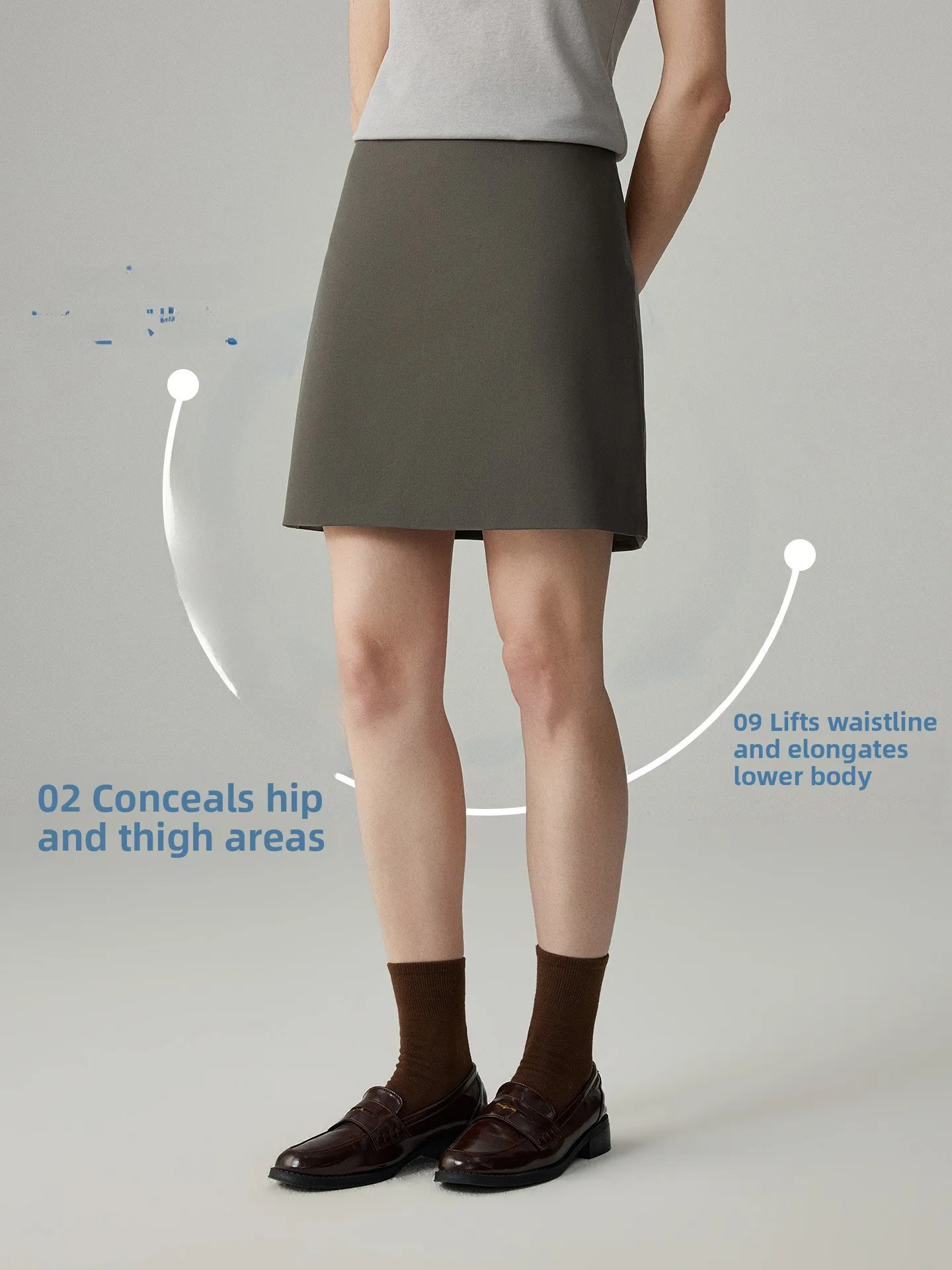 High Waist A-Line  Skirt Commute Basic Style Grey Olive Versatile Workwear Ladies High Waist Skirts Spring 2024
