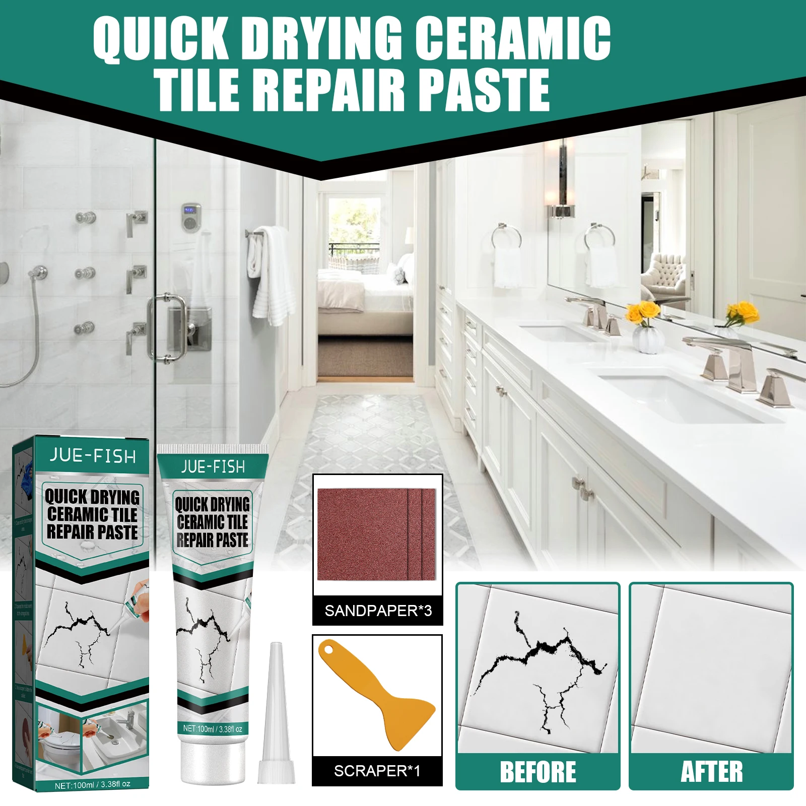 Tile Repair Paste Fast Dry Crack Filler Adhesive for Tile Marble Bathtub Toilet Furniture Crack Mending Restoration