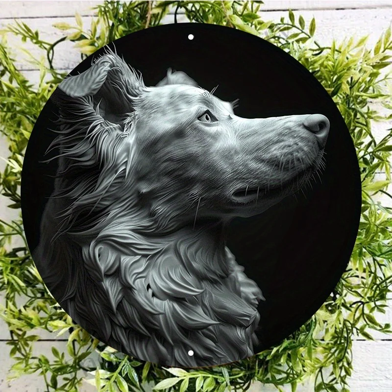 Collie Dog Round Aluminum Sign, UV and Scratch Resistant, Waterproof and Weather Resistant, Outdoor and Indoor Decor, 8x8in, 1PC