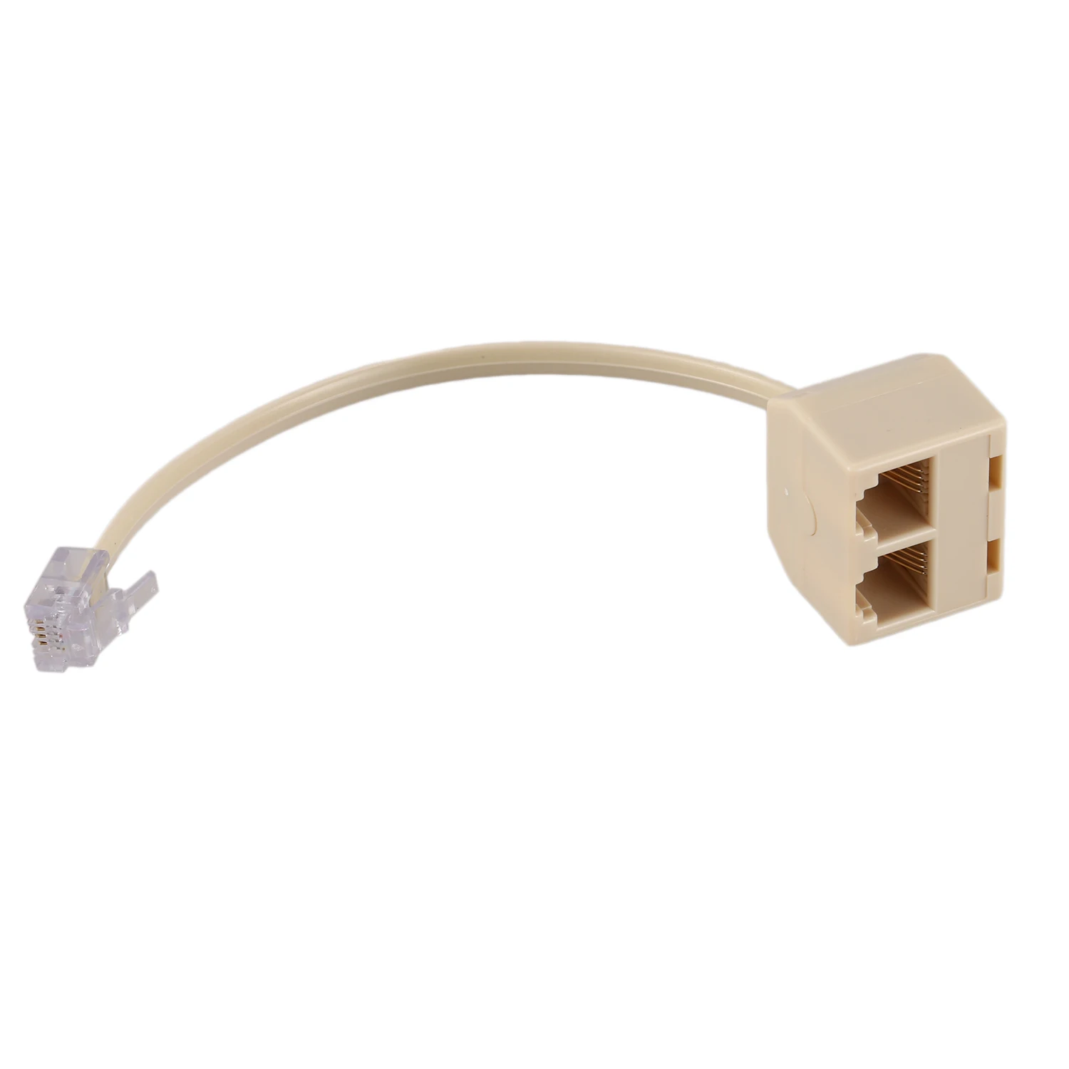 Y14ARJ11 6P4C 2 Way Outlet Telephone Jack Line Splitter Adapter Beige