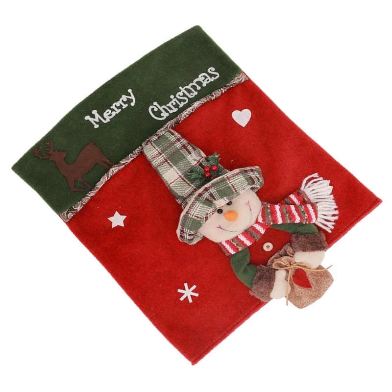 Fundas traseras sillas 3D con temática navideña Papá Noel y muñeco nieve para decoración navideña oficina y hogar, 1
