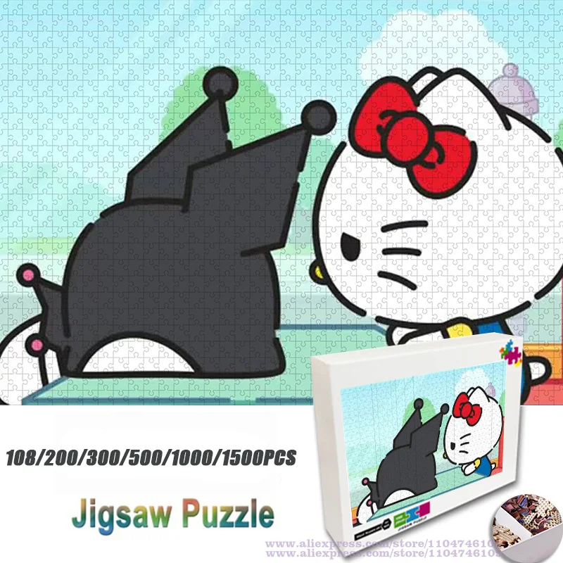 

Sanrio Kuromi Hello Kitty Puzzle Jigsaw Cartoon Anime Characters 108/200/300/500/1000/1500Pcs Intelligence Puzzles Jigsaw