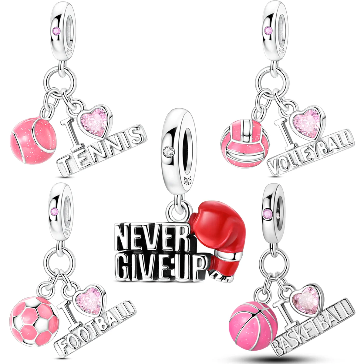 Silver Sports Basketball Charms Beads Fit Original Bracelet Bag Keychain Earring Charm Bead Pendant Diy Women Jewelry Gift view 2