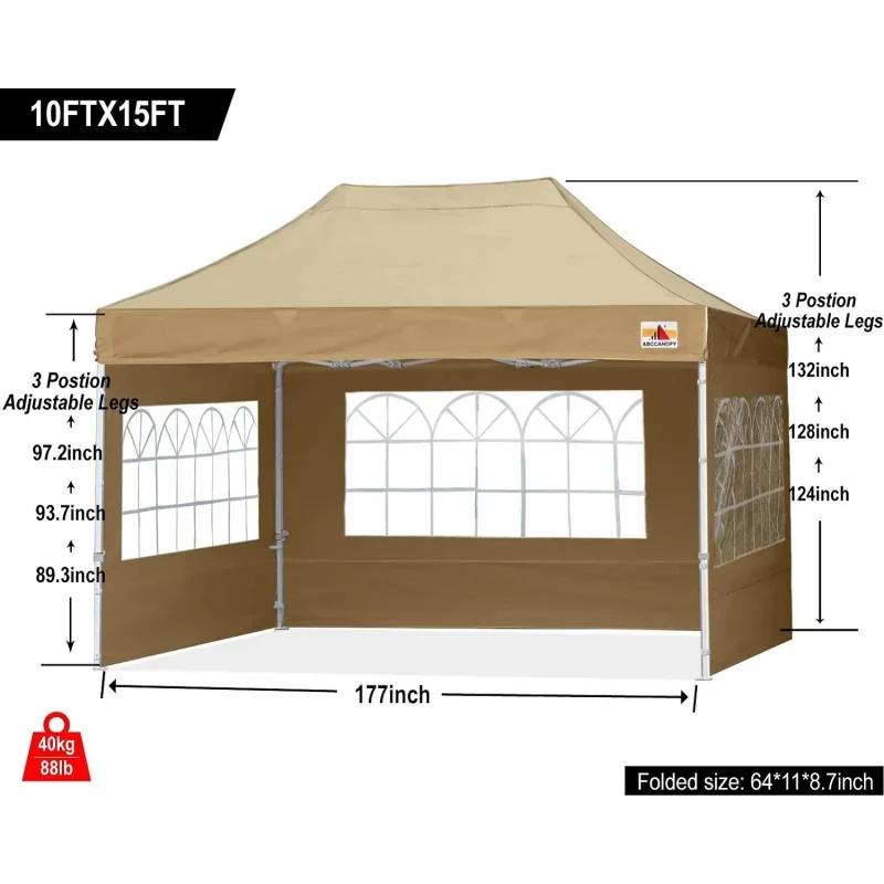 Outdoor Winter gazebo 10x15, premium instantup canopy tent with elegant church window, snow and rain protection, bonus wheel