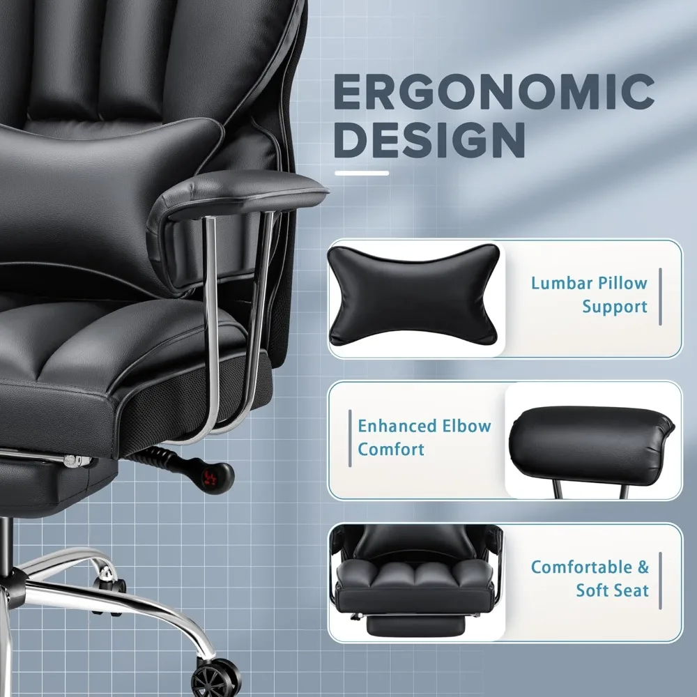 Office Chairs Big &Tall Office Chair, High Back Leather Chair with Footrest, Reclining Ergonomic Executive Suppo Office Chairs image 2