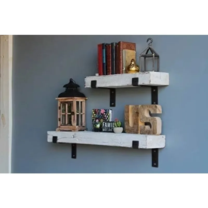 

Полки с акцентом Reclaimed Barn Beam | Плавающие или с кронштейнами Полки в деревенском стиле, набор из 2 шт. | (Белая стирка с кронштейном
