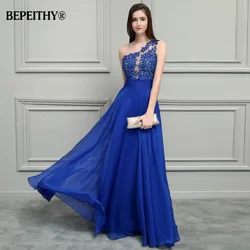 BEPEITHYCustomized Royal Blue Chiffon Prom Dress 2023 One Shoulder Lace Vintage Evening Dress Vestido Elegante Mujer Para Fiesta