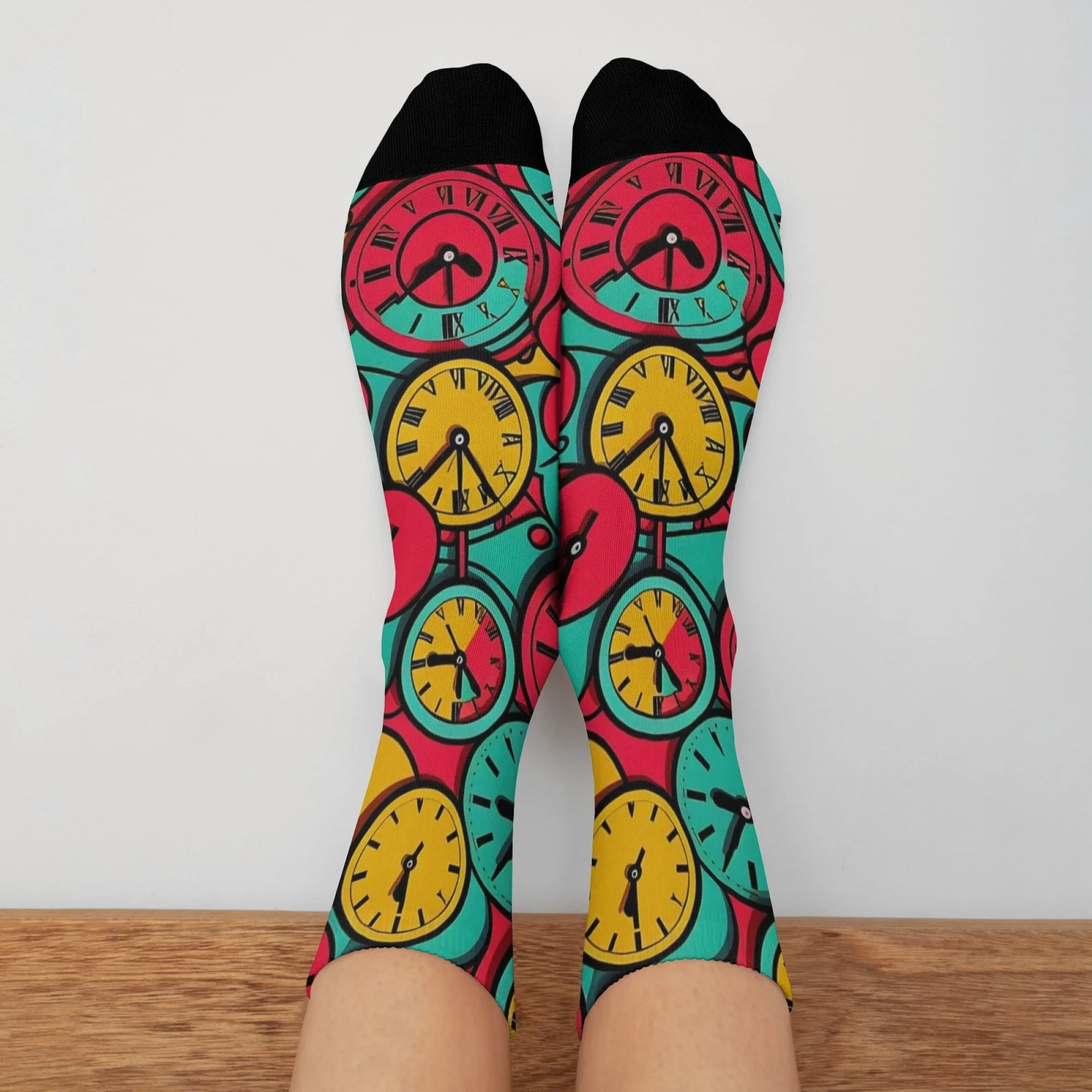 

The artistic pattern of the clock socks novelty Harajuku street hip-hop socks comfortable breathable non-slip socks fun gift