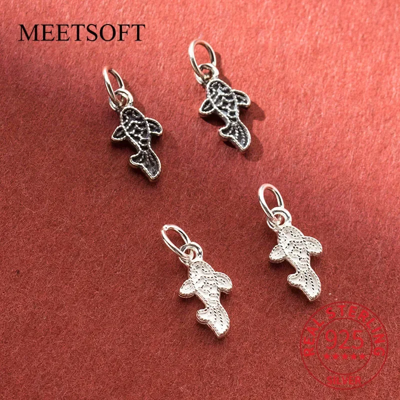 

MEETSOFT 925 Silver Mini Whale Pendant DIY Handstring Retro Pattern Handmade Rope Material Accessories
