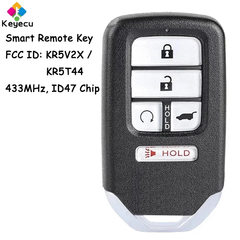 KEYECU Smart Remote Car Key With 5 Buttons 433.92MHz ID47 Chip for Honda Pilot Passport CR-V Civic Fob KR5V2X / KR5T44 / KR5 T44