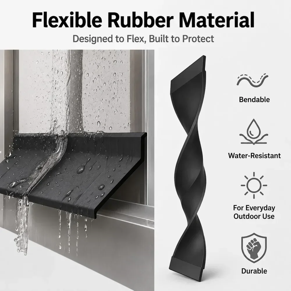 1M/Rolle Wasserdichter Fensterbank-Regenabweiser Selbstklebender Gummistreifen mit Schräggewölbtem Design für Schiebefenster, Balkon und Außenrahmen
