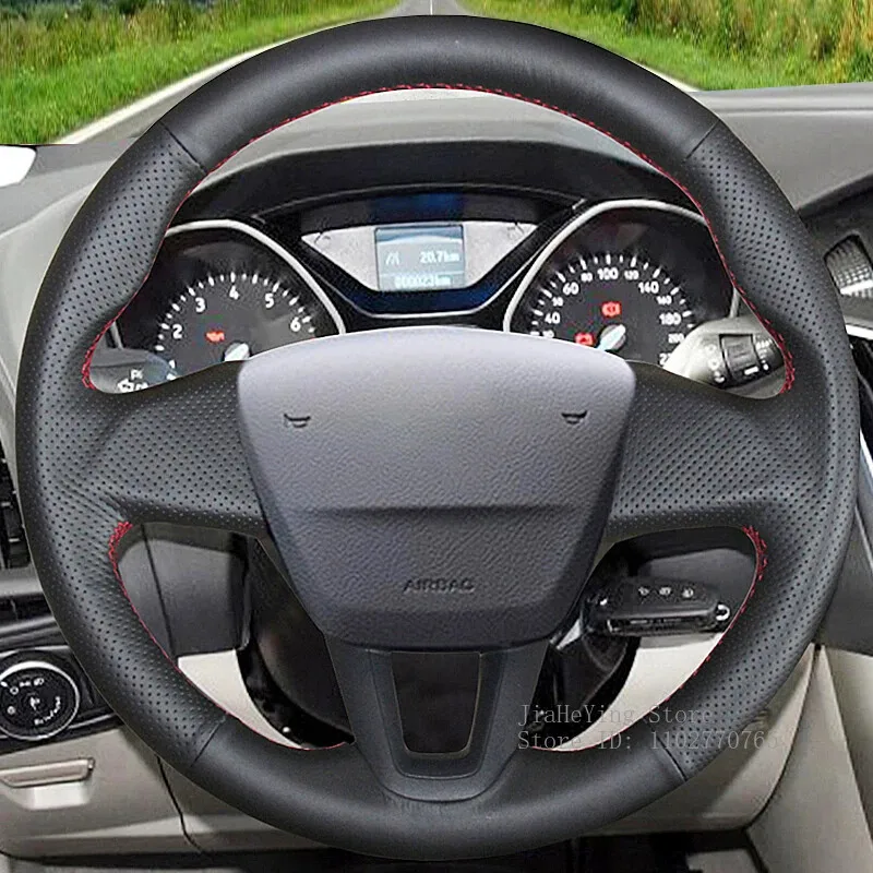 Hand-stitched Anti-slip Artificial Leather Hand-stitched Steering Wheel Cover For Ford Focus 3 2015-2018 Interior Accessories