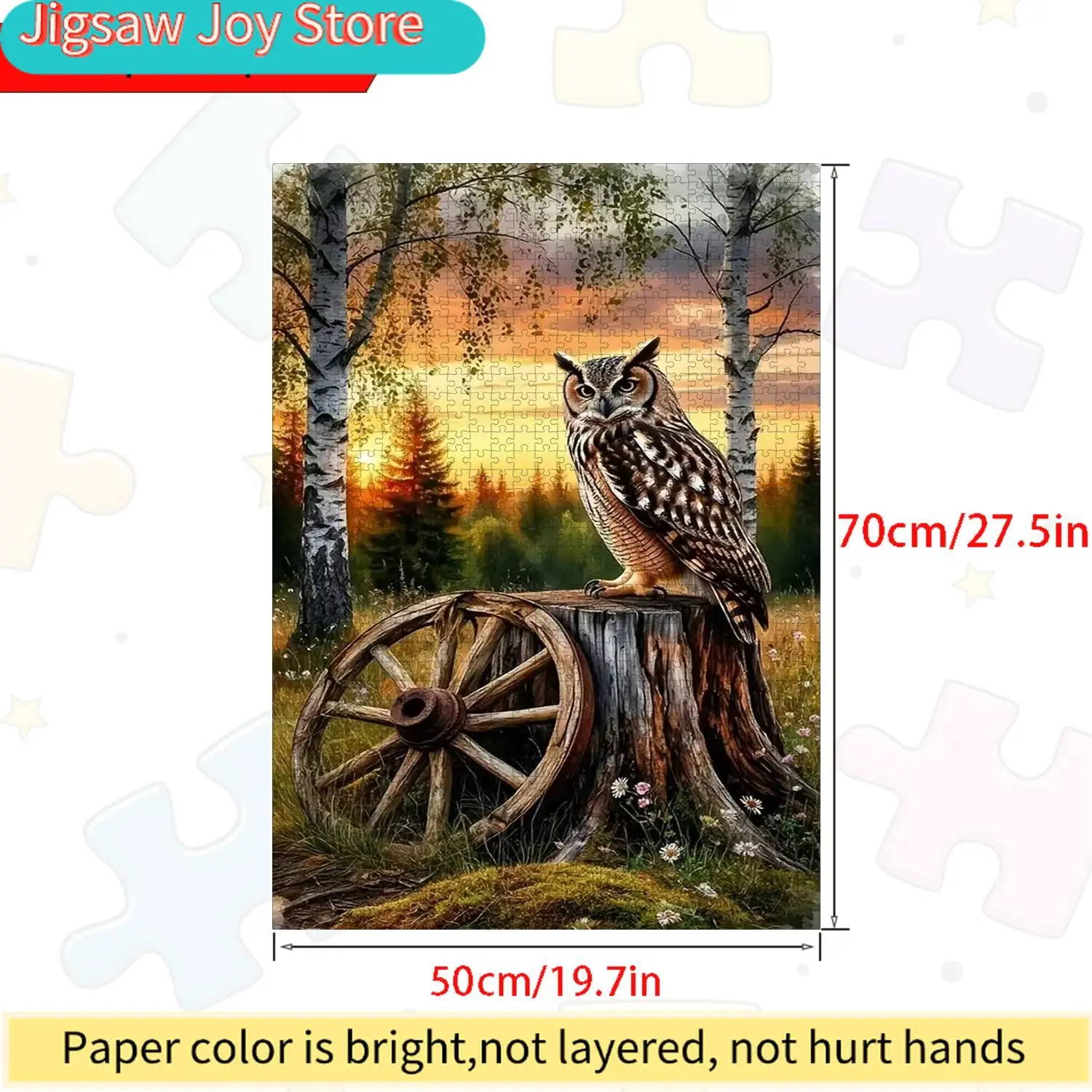 Large Jigsaw Puzzle - Challenging Puzzle with Owl, Forest Scene, Durable Cardboard, Portable Box, Ideal for Home & Office Dec