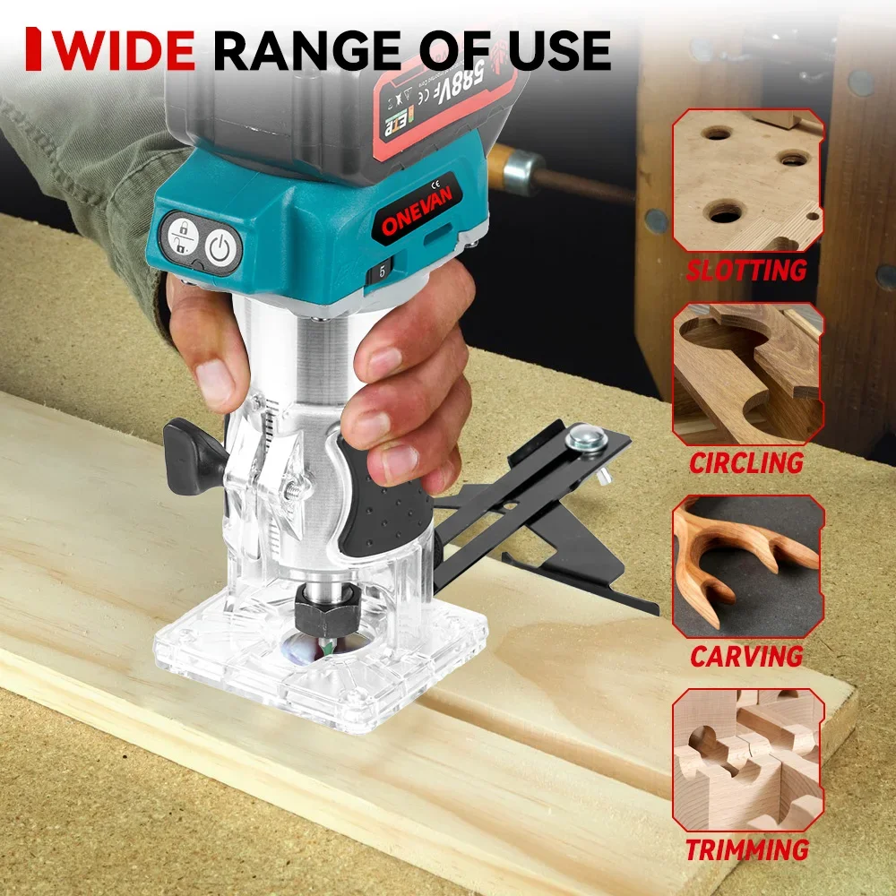 1600W Brushless Electric Hand Trimmer 5 Speeds Cordless Engraving Slotting Trimming Milling Wood Router For Makita 18V Battery