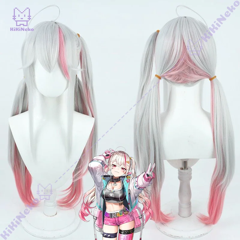 ゲームジャッカルコスプレウィッグシルバーホワイトコスプレウィッグピンクハイライト付きコミコンパーティー大人女性男性