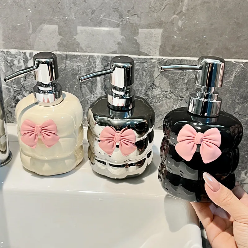 Bow Cotton Emulsion Bottle Luxury Ceramic Press Bottle Lotion Hand Sanitizer Bottled Hotel Bathroom Decoration Accessories