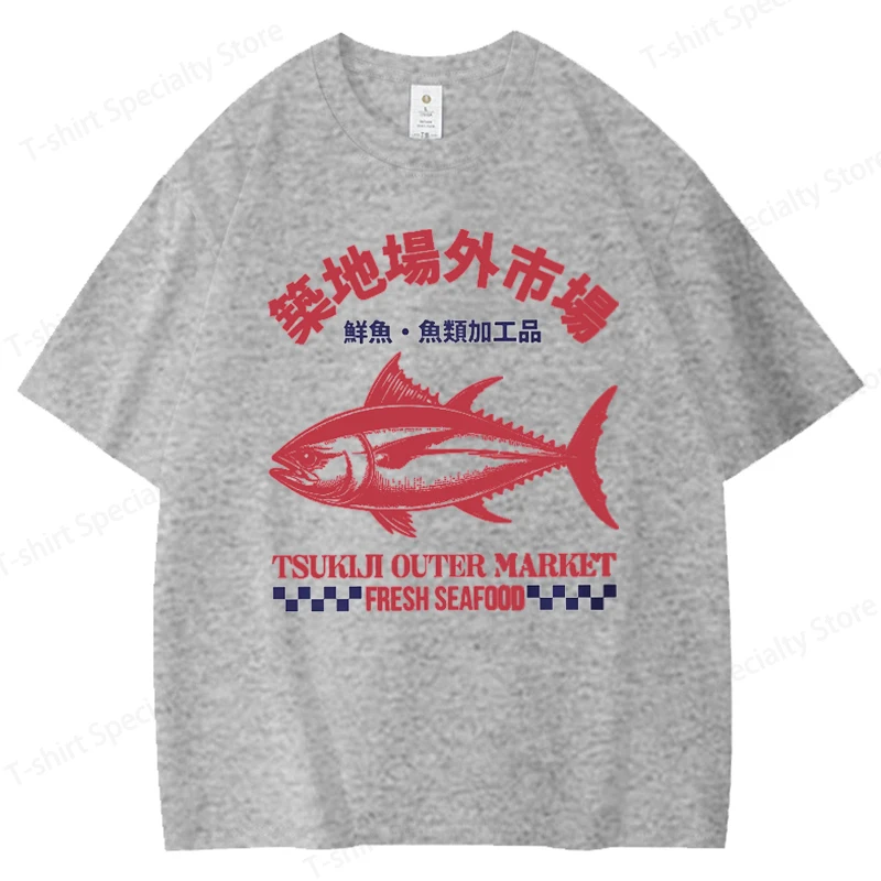 Tsukiji Outer Market Bedrucktes Herren-T-Shirt aus 100 % Baumwolle, übergroße, lebendige Grafik-T-Shirts für Damen, Tops, T-Shirts, lässige Streetwear-T-Shirts – Detail 7