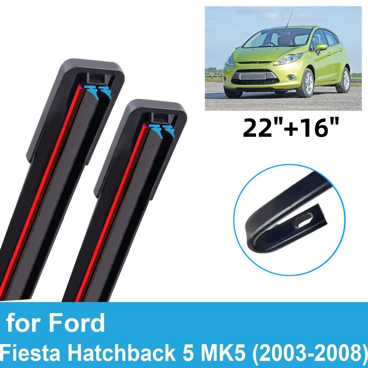 

2PCS Car Wiper Blades for 2003-2008 Ford Fiesta Hatchback 5 MK5 Front Windscreen Windshield Double Rubber Car Accessories 2008