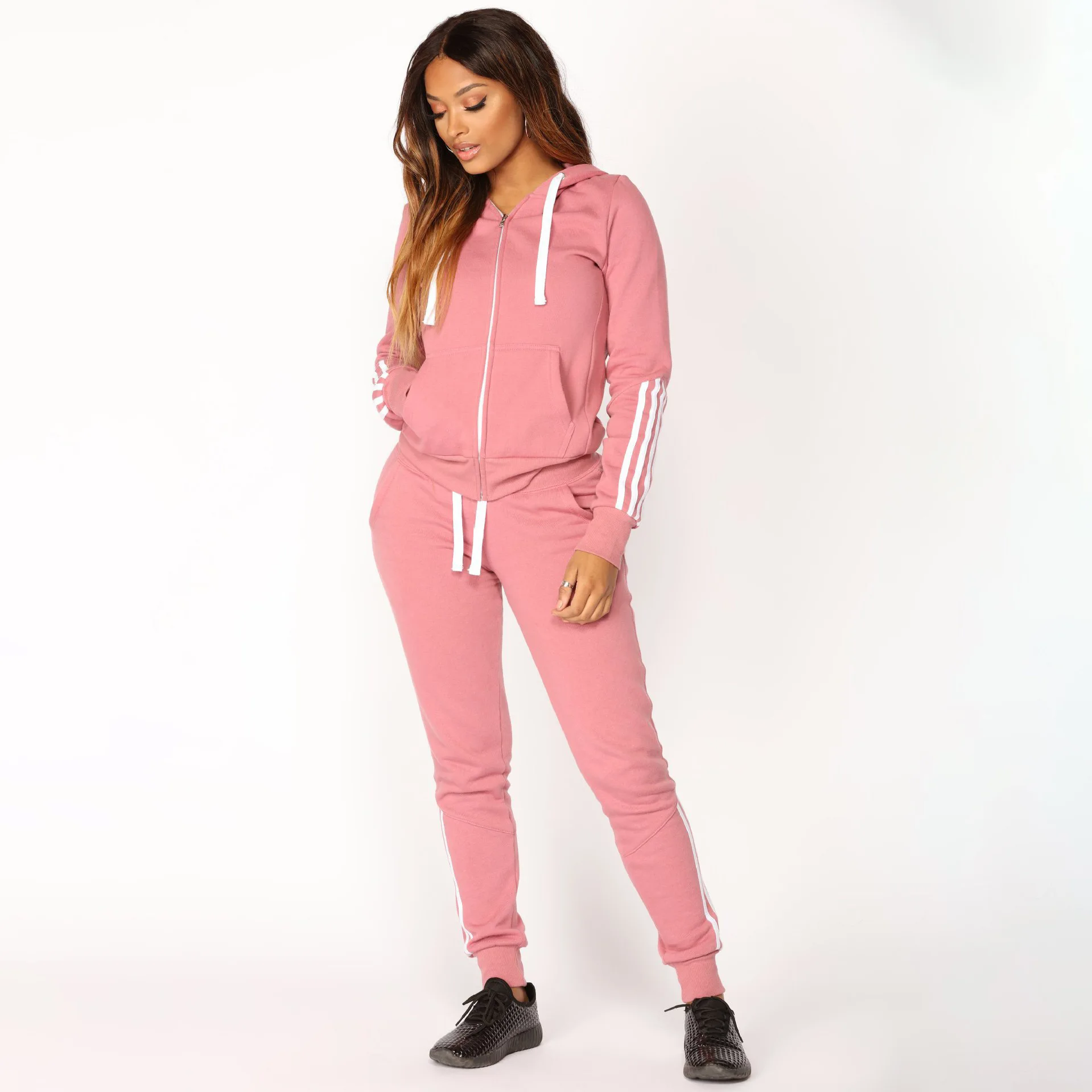 Felpa lunga Sve e pantaloni sportivi Set da due pezzi per donna Primavera Autunno Inverno Casual Faion Outfit Tessuto in poliestere