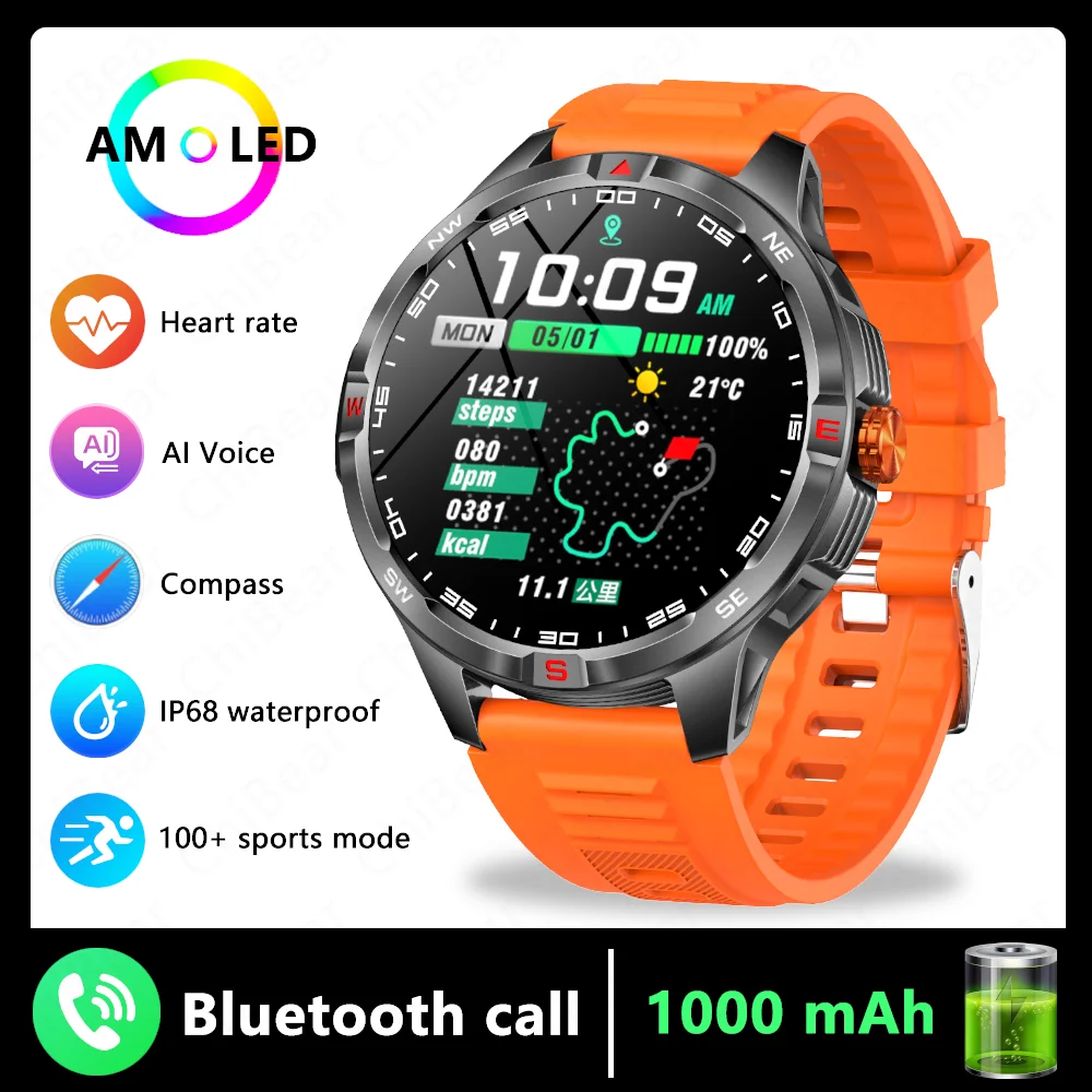 GPS Outdoor Militaire Heren Smart Horloge 5ATM Waterdichte Sport 1000 Batterij Kompas Gezondheid Monitoring Bluetooth Oproep Smartwatches