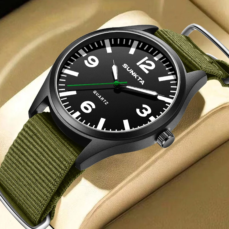 LIGE 선타 패션 클래식 시계 아웃도어 캐주얼 스포츠 나일론 스트랩 방수 발광 쿼츠 시계 남성용 선물