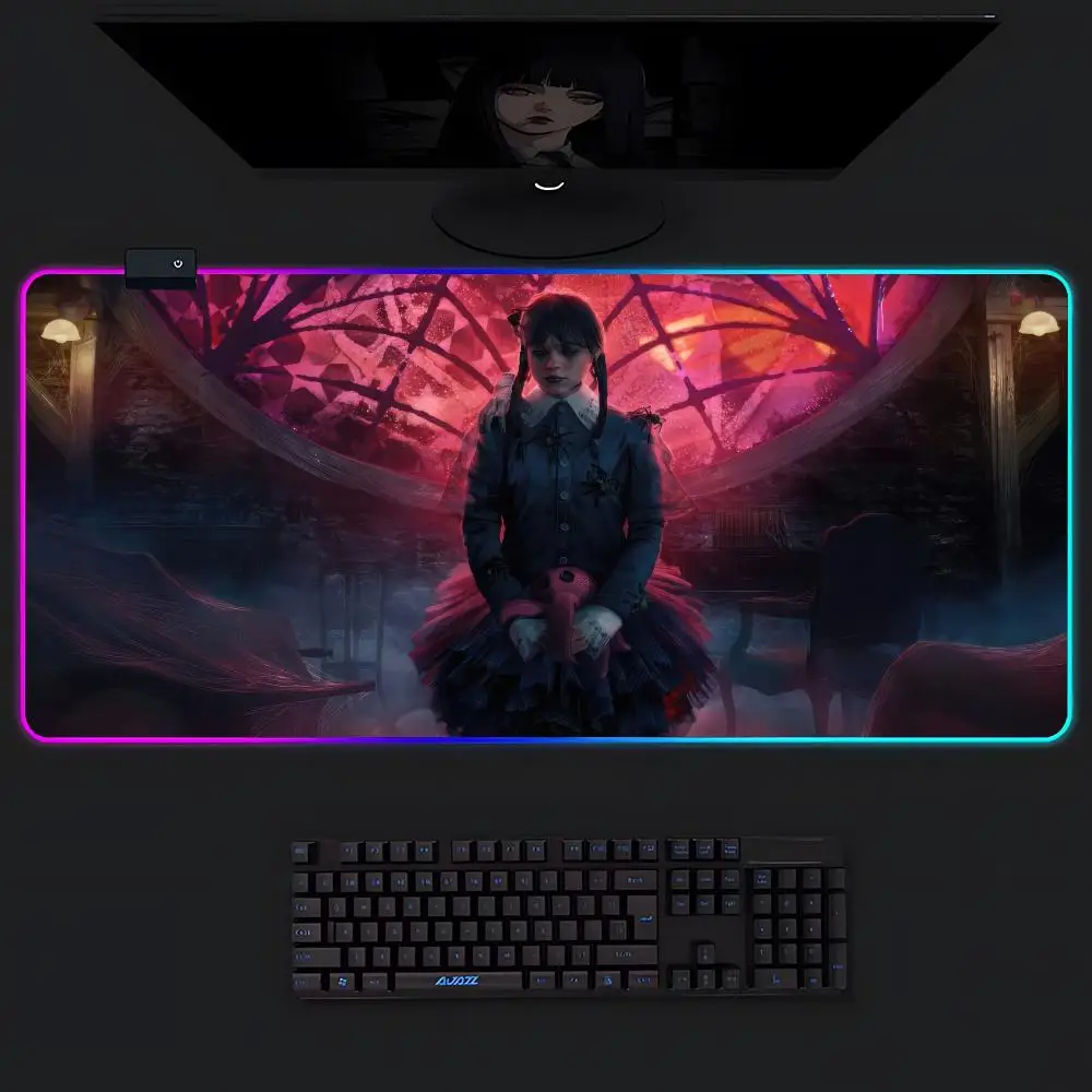 Movie TV Play W-wednesday Mouse Pad Gamer Luminescence Led Mouse Pad Gaming Table Rgb Deskmat Keyboard Pc Mousepad