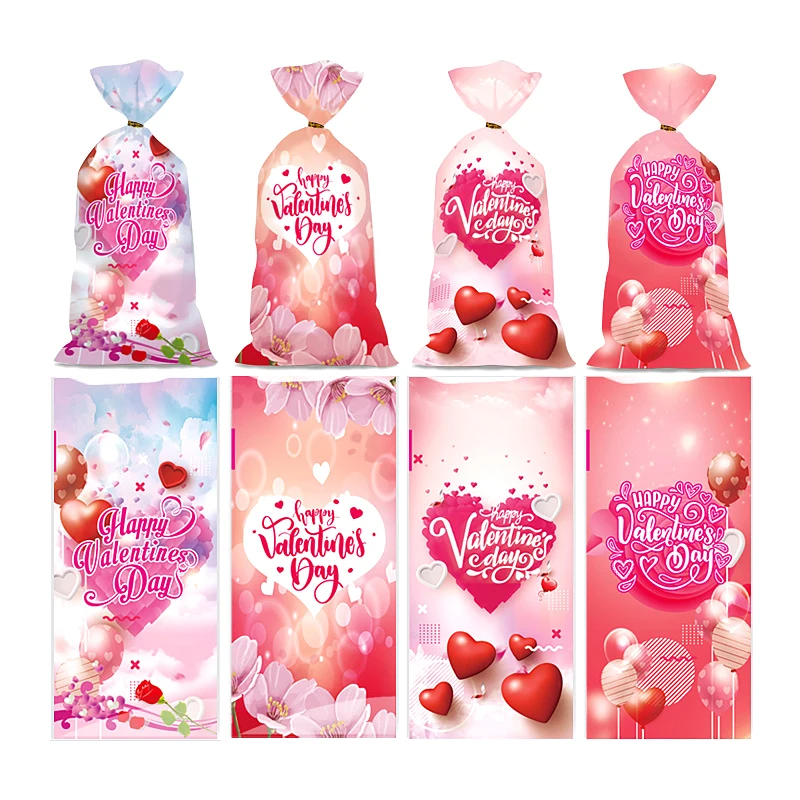 Sachets cadeaux en plastique en forme de cœur de Leon, emballage en poudre, décor de fête d'anniversaire, de mariage, de strass et de bonbons, 50 pièces